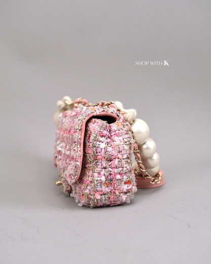 Chanel Tweed Pearl Handle Pink Flap