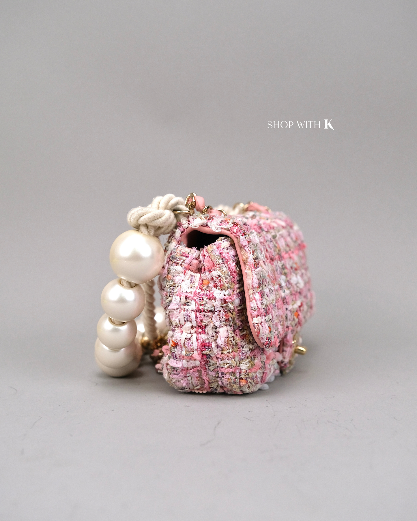 Chanel Tweed Pearl Handle Pink Flap