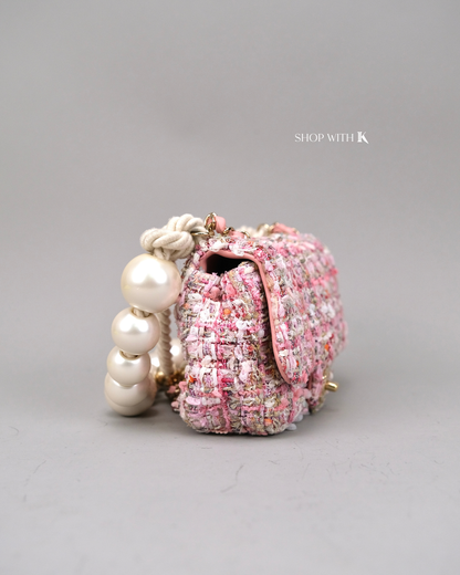 Chanel Tweed Pearl Handle Pink Flap
