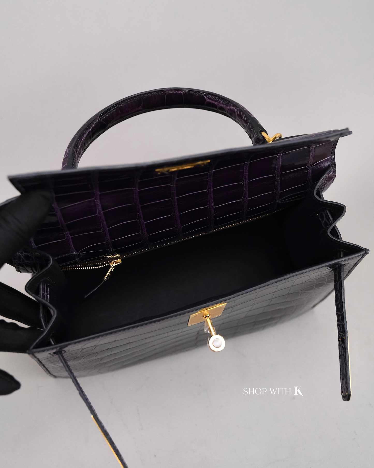 Hermes Kelly 28 Aubergine Alligator GHW