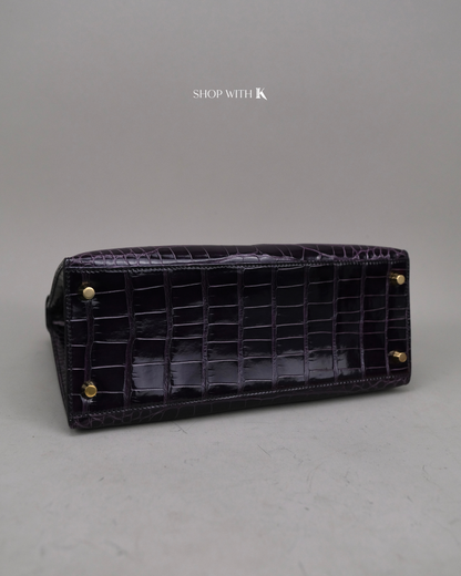 Hermes Kelly 28 Aubergine Alligator GHW