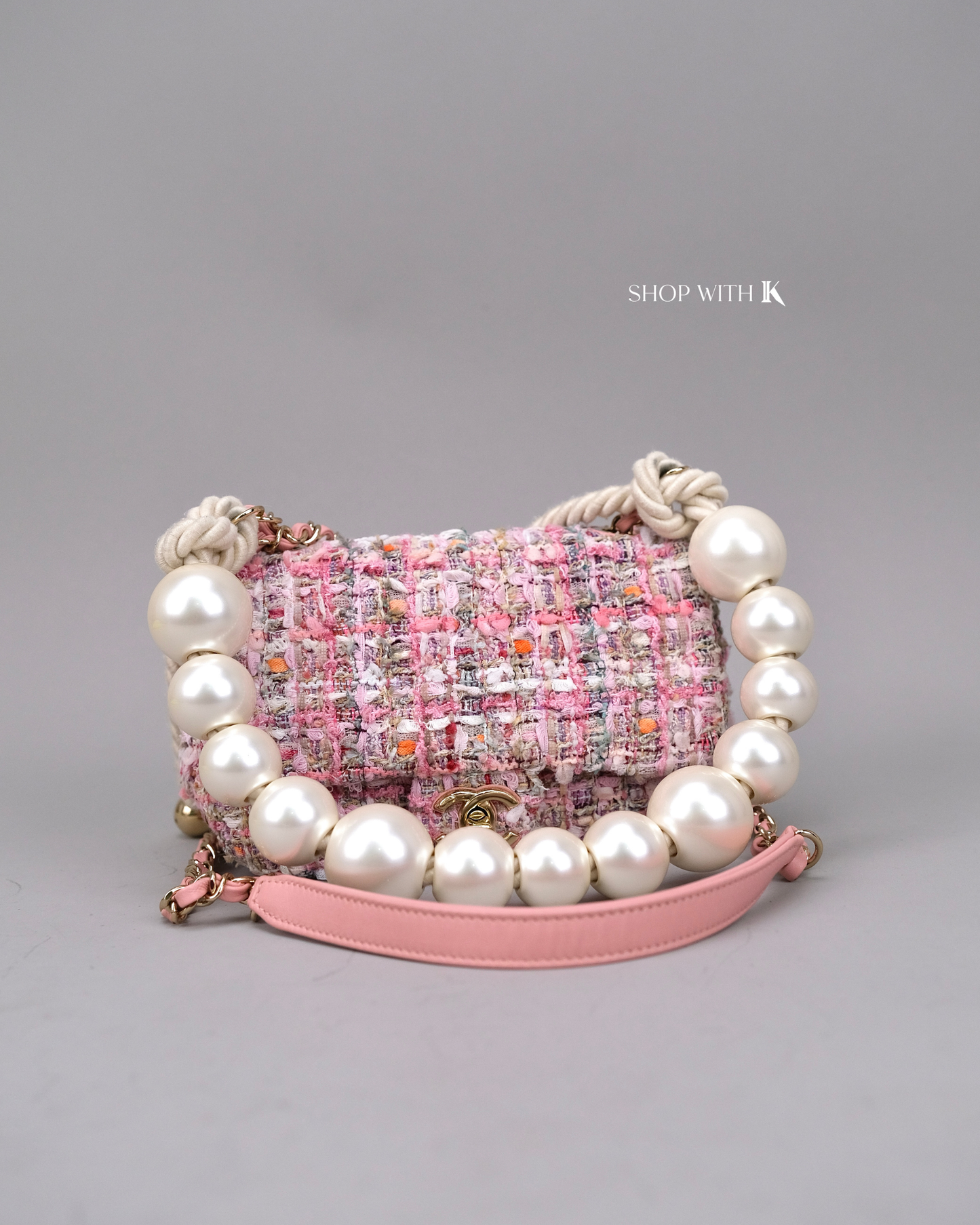 Chanel Tweed Pearl Handle Pink Flap