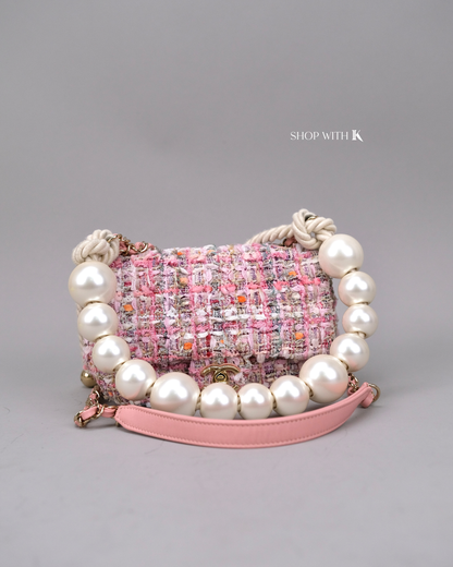 Chanel Tweed Pearl Handle Pink Flap
