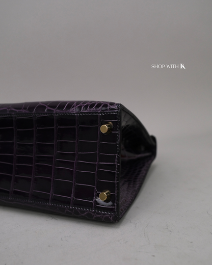 Hermes Kelly 28 Aubergine Alligator GHW