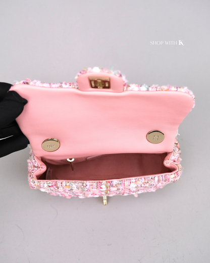 Chanel Tweed Pearl Handle Pink Flap
