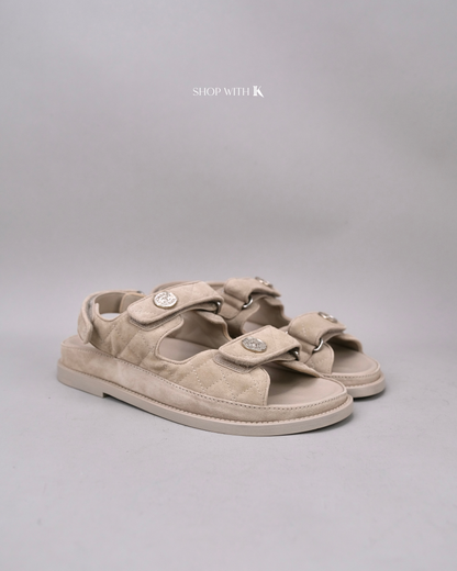 Chanel Dad Sandals Suede Beige
