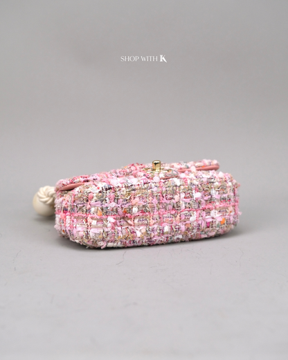 Chanel Tweed Pearl Handle Pink Flap