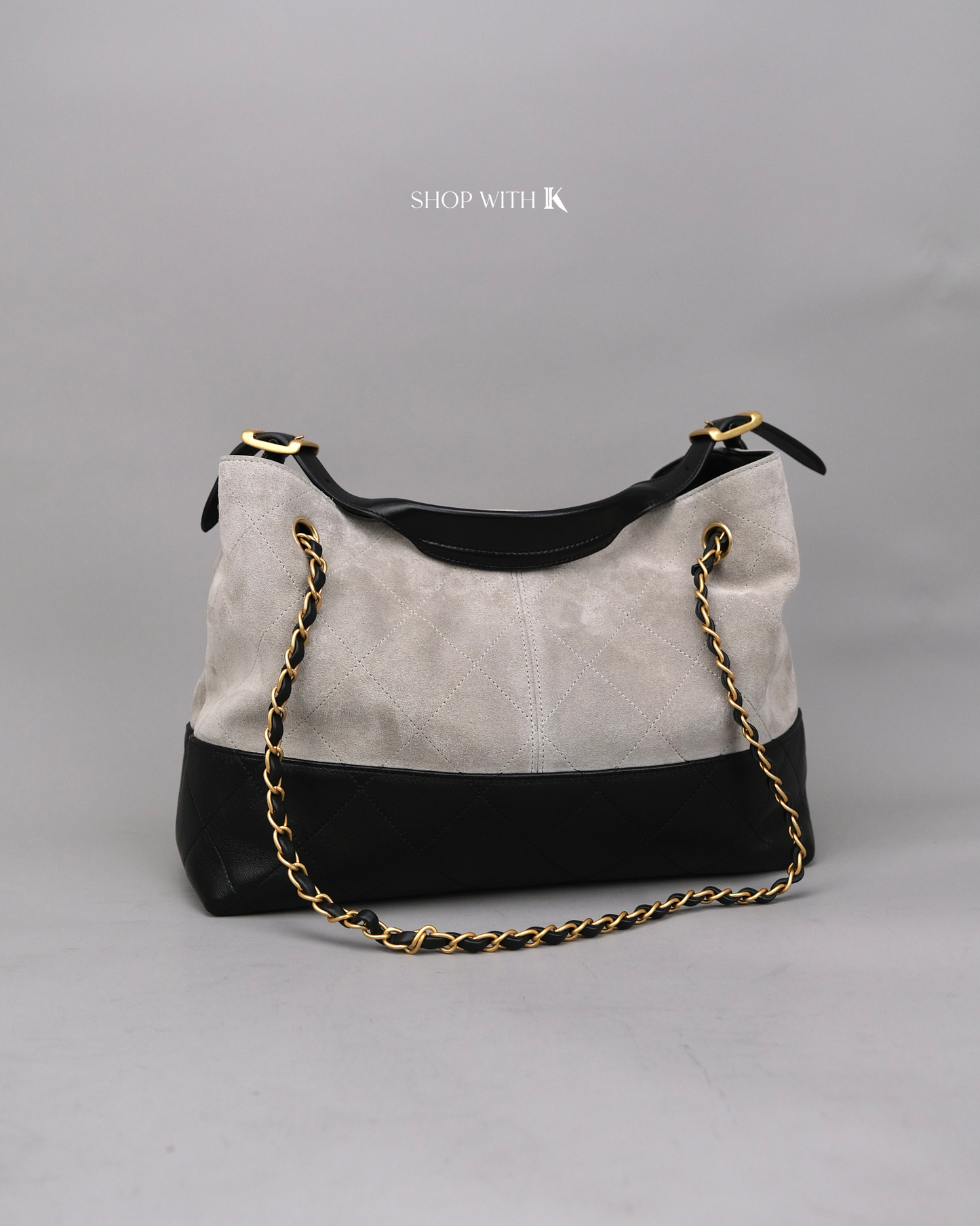 Chanel Tote Suede Calfskin Gray