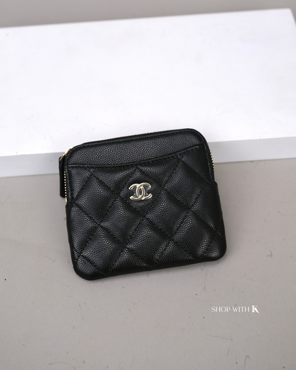 Chanel Quilted Zip Cardholder Wallet Black CGHW