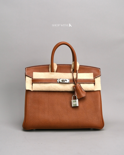 Hermes Birkin 25 Gold Barenia Leather PHW