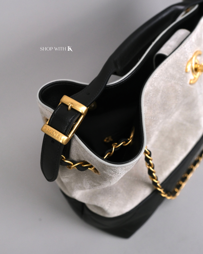 Chanel Tote Suede Calfskin Gray