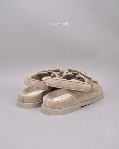 Chanel Dad Sandals Suede Beige