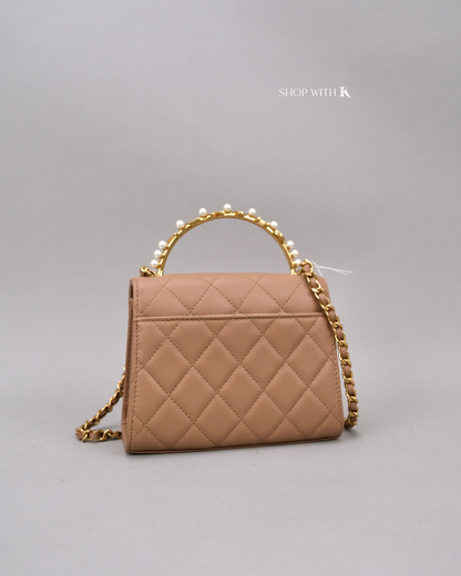 Chanel Mini Flap with Chanel Top Handle with Pearl Beige