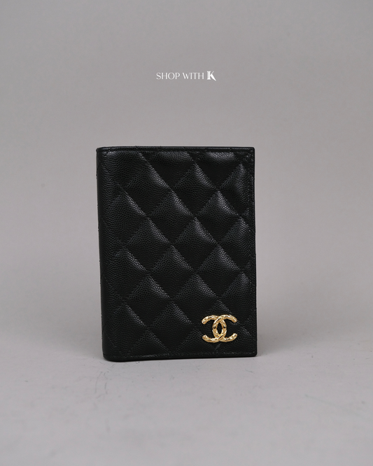 Chanel Classic Quilted Passport Holder Black with Zip