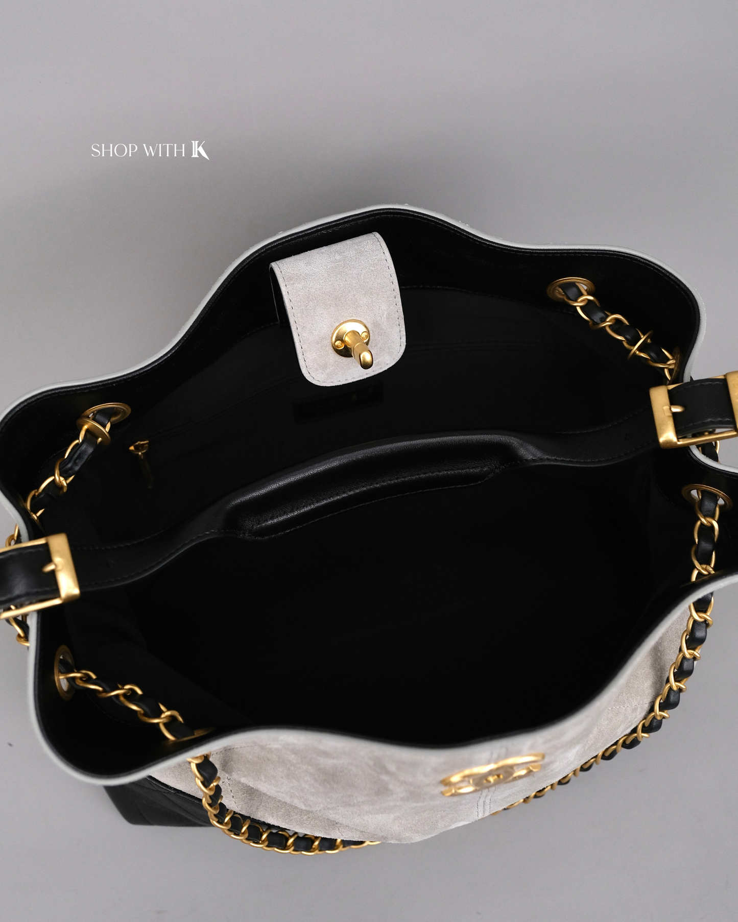 Chanel Tote Suede Calfskin Gray