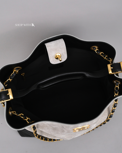 Chanel Tote Suede Calfskin Gray