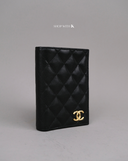 Chanel Classic Quilted Passport Holder Black with Zip