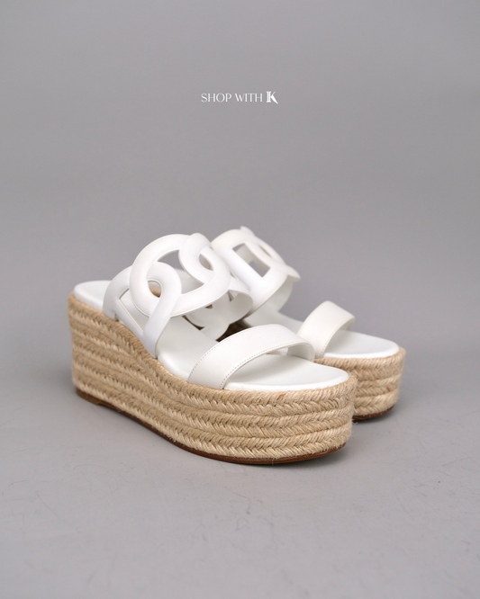 Hermes Ilthea Espadrille White Wedge