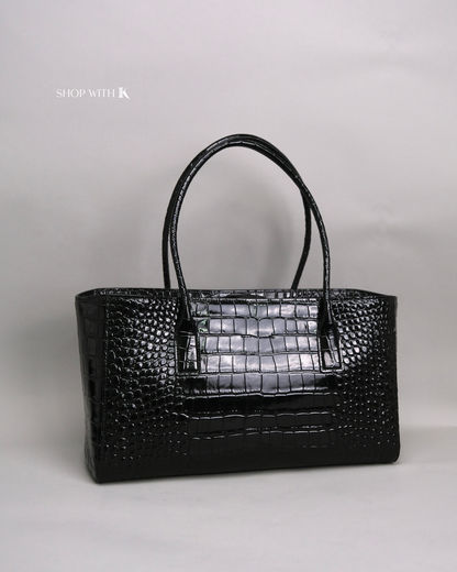 Chanel Cerf Tote Croc Stamp Medium Black GHW