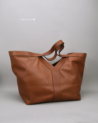 YSL Y Tote in Leather Brown