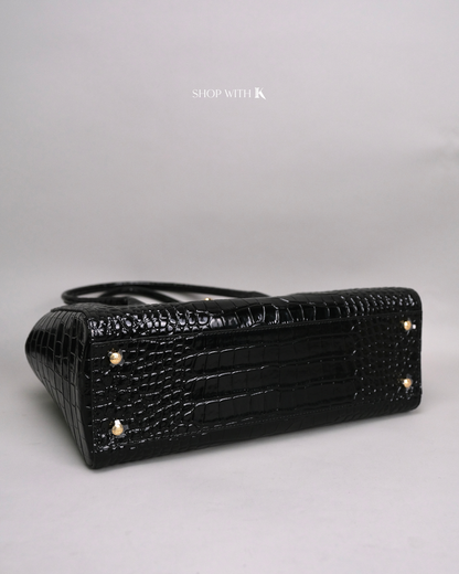Chanel Cerf Tote Croc Stamp Medium Black GHW