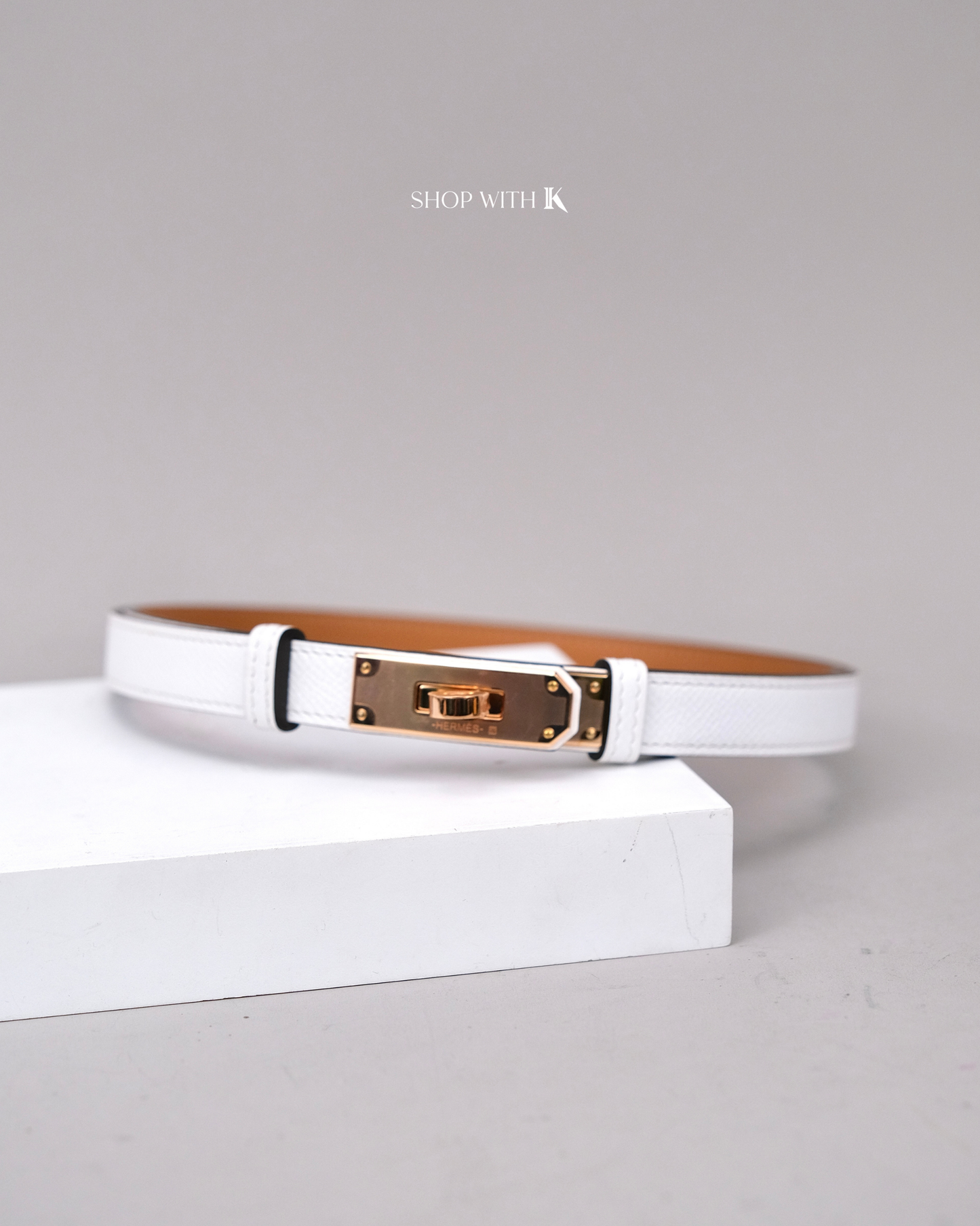 Hermes Kelly Belt White RGHW