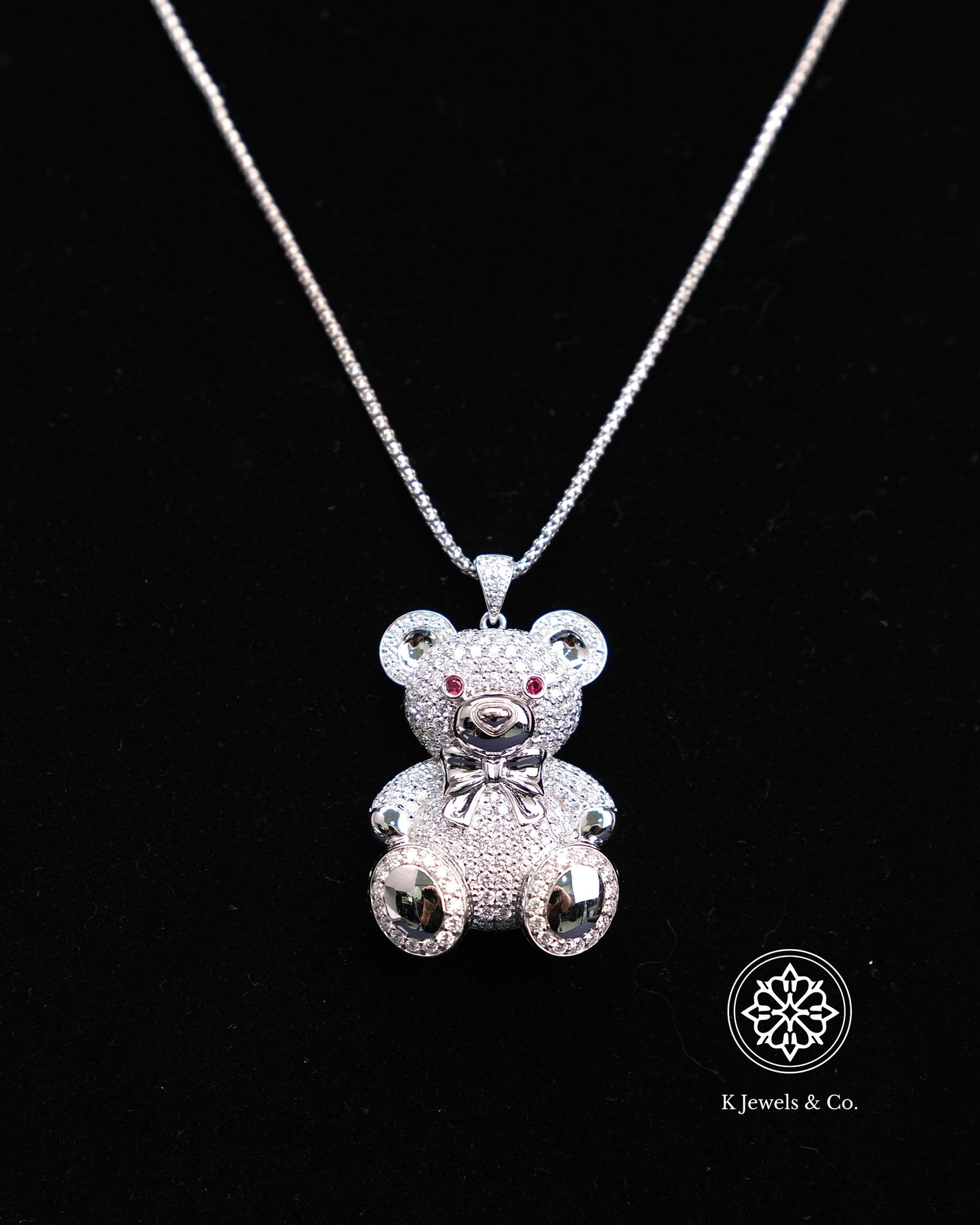 Diamond Teddy Bear Pendant w/ Chain