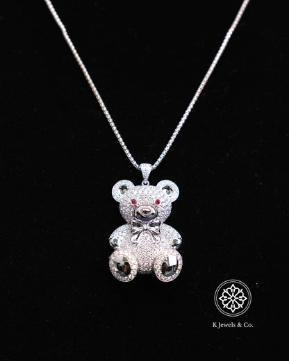 Diamond Teddy Bear Pendant w/ Chain