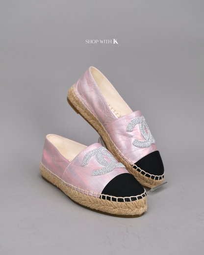 Chanel Logo Pink and Black Espadrille