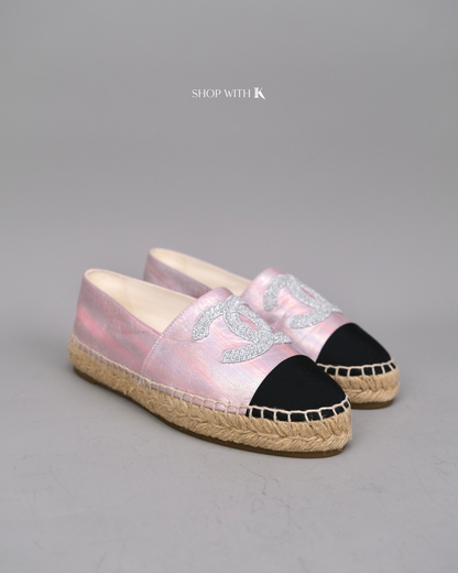 Chanel Logo Pink and Black Espadrille