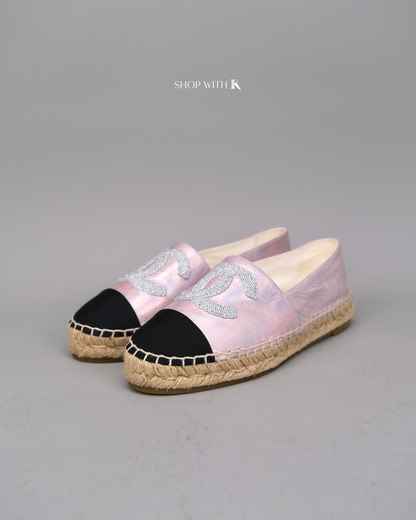 Chanel Logo Pink and Black Espadrille