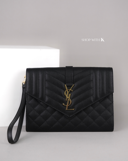 YSL Envelope Flap Mix Matelasse Clutch Black