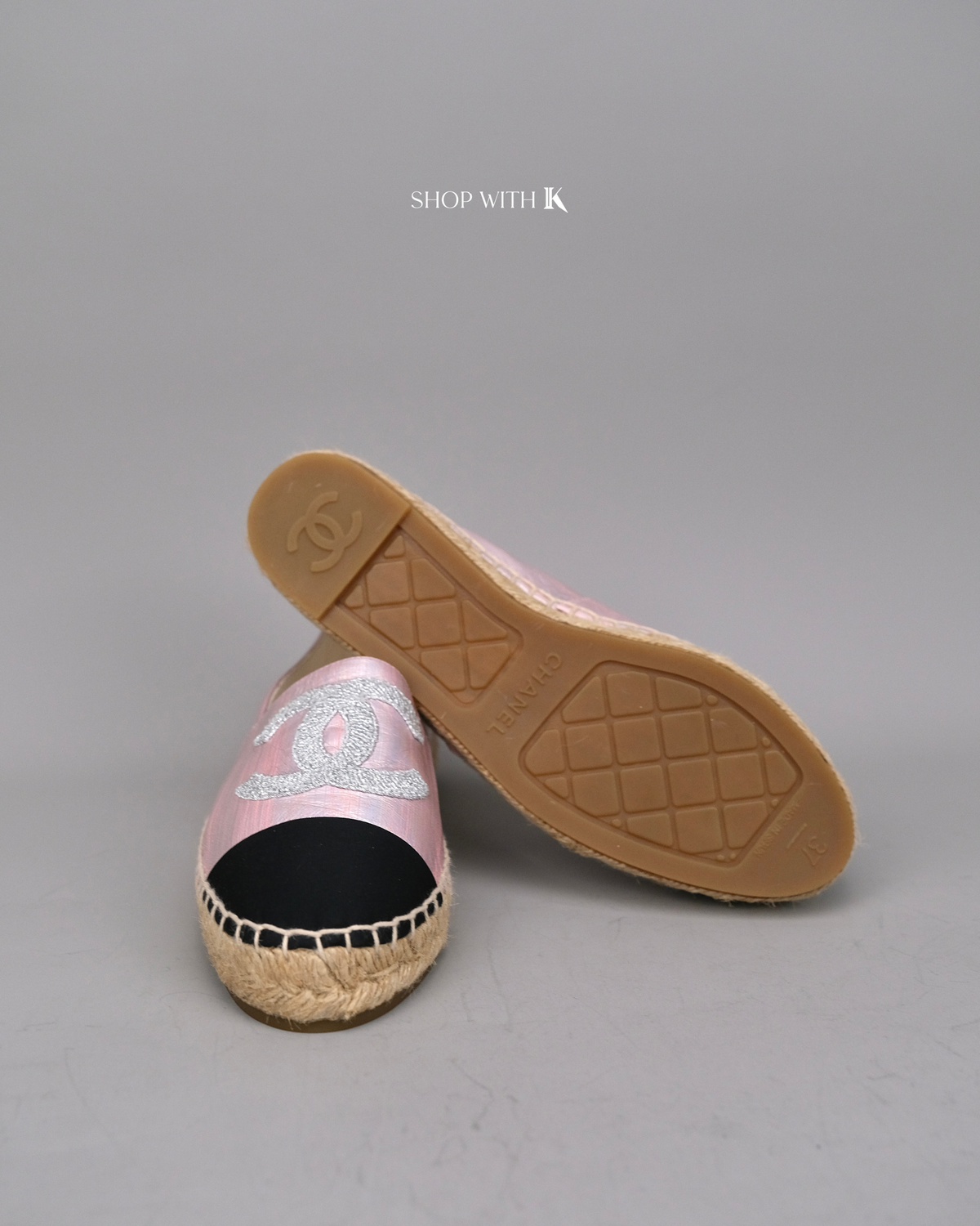 Chanel Logo Pink and Black Espadrille