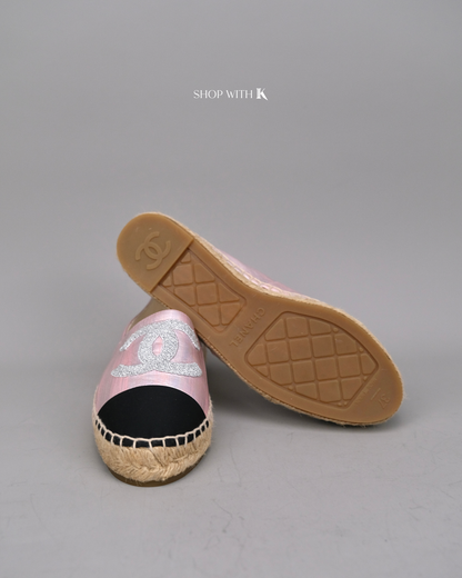 Chanel Logo Pink and Black Espadrille