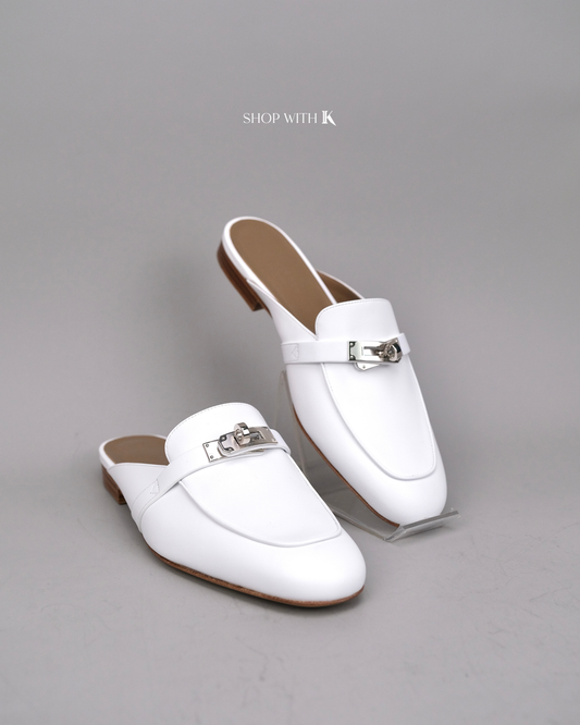 Hermes Oz Mule White Flats
