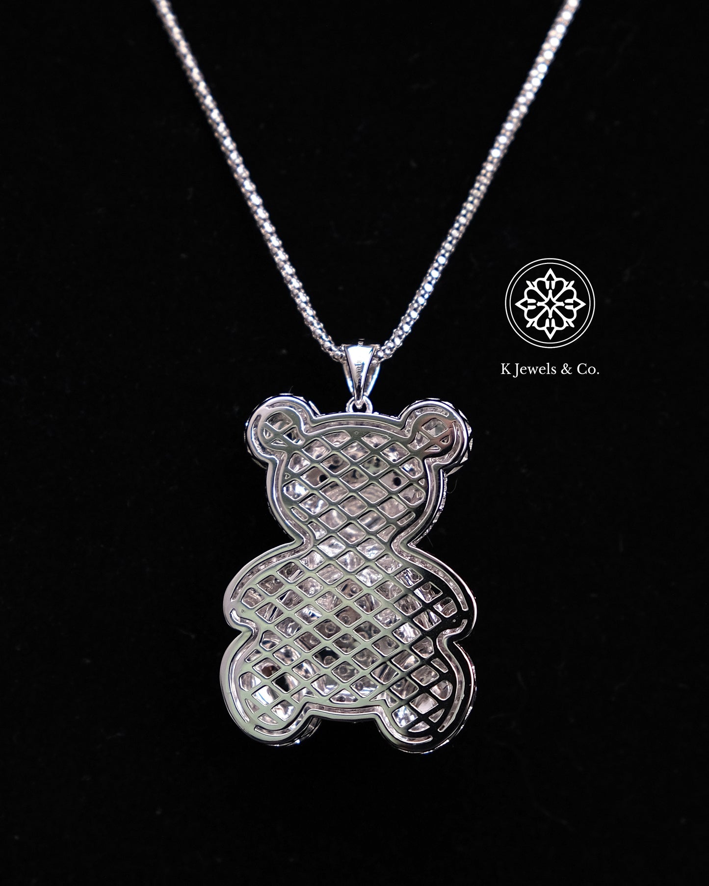 Diamond Teddy Bear Pendant w/ Chain