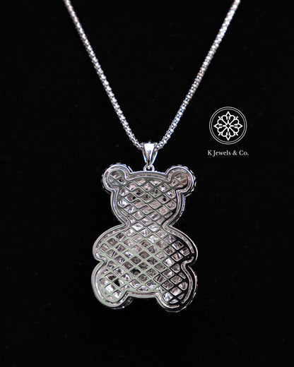 Diamond Teddy Bear Pendant w/ Chain