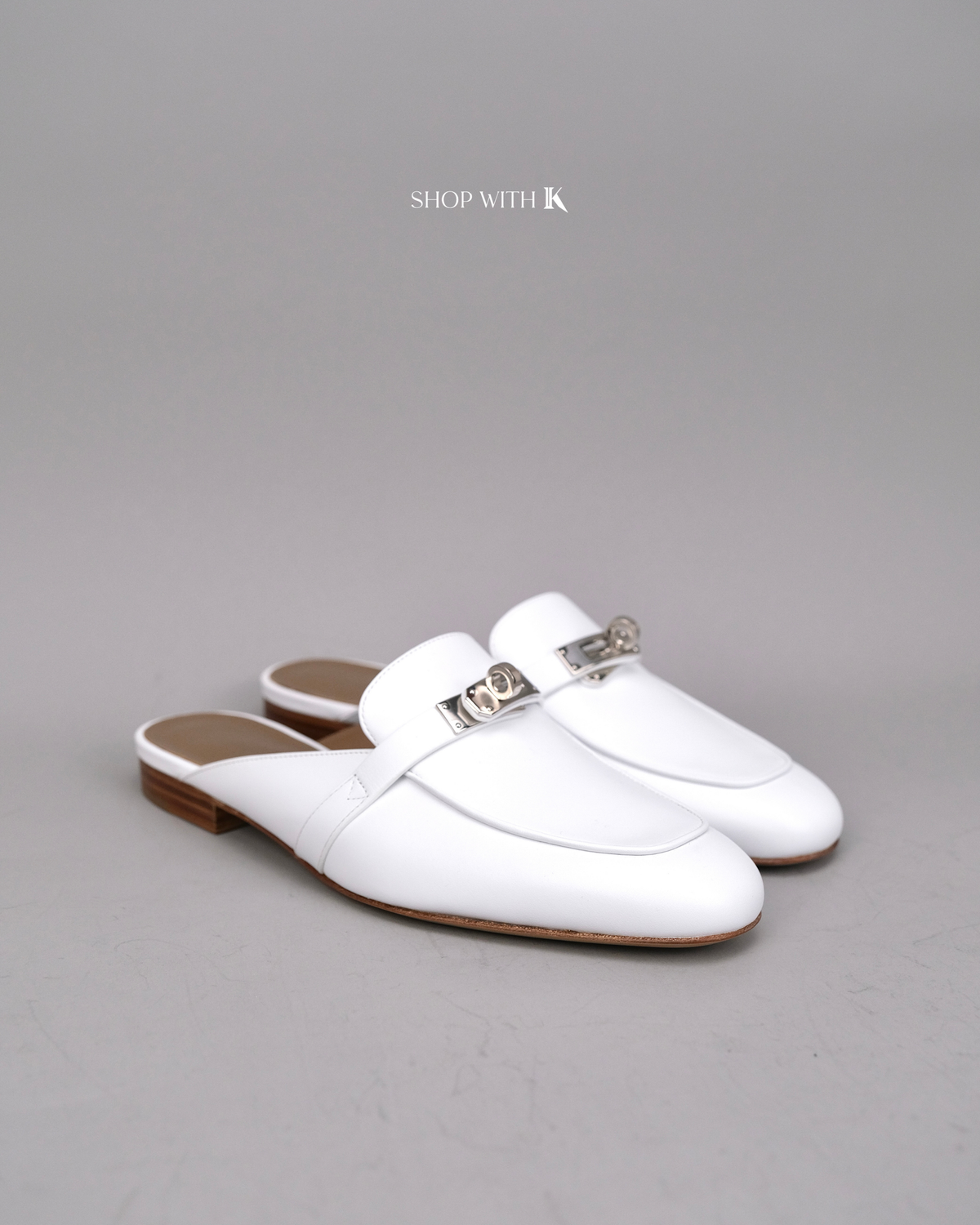 Hermes Oz Mule White Flats