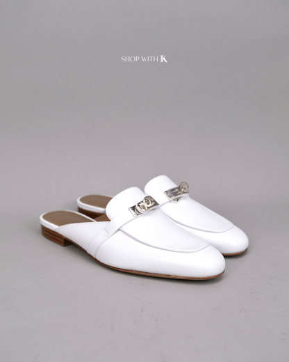 Hermes Oz Mule White Flats