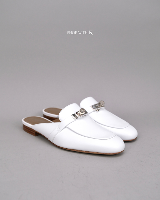 Hermes Oz Mule White Flats