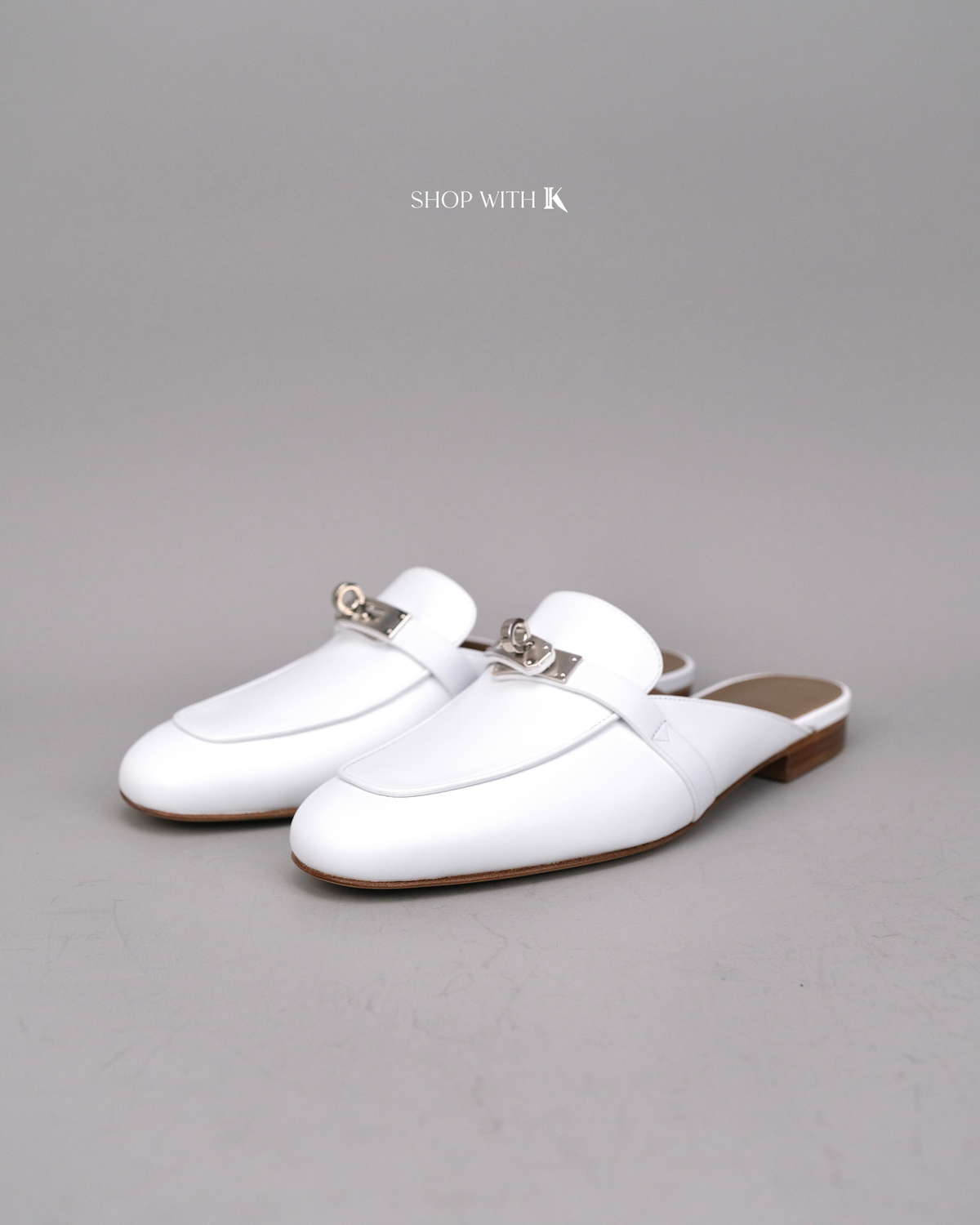 Hermes Oz Mule White Flats