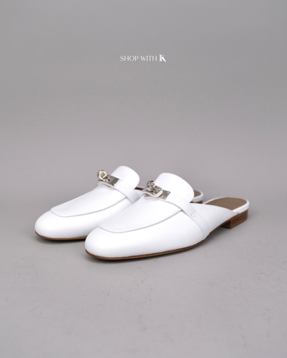 Hermes Oz Mule White Flats