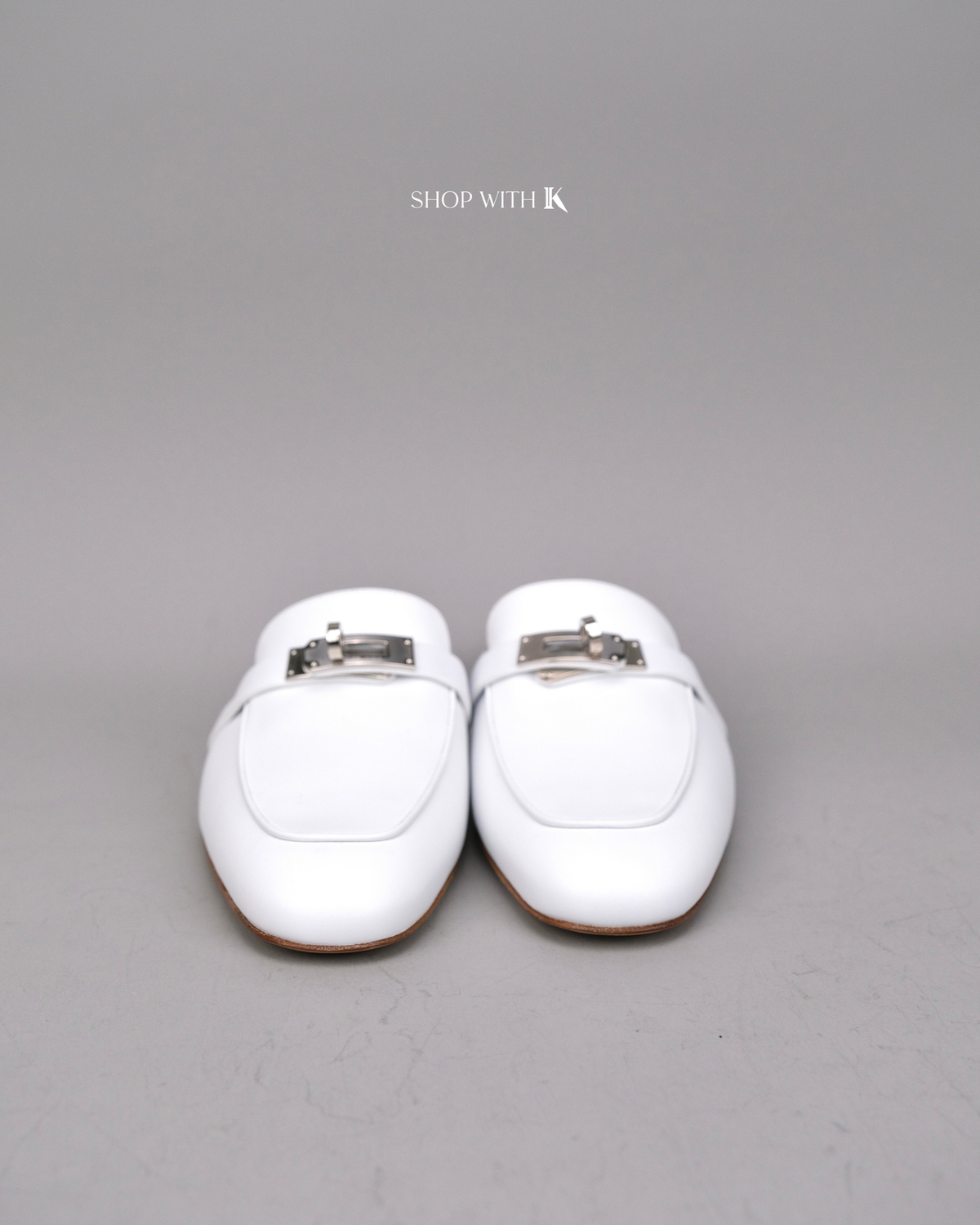 Hermes Oz Mule White Flats