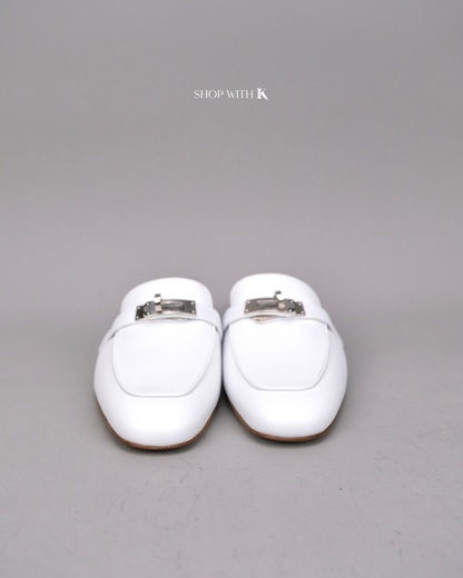 Hermes Oz Mule White Flats