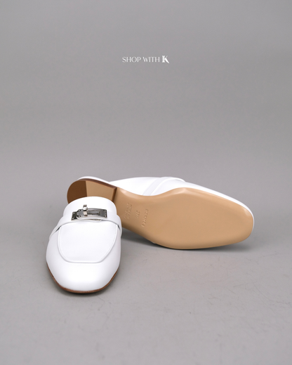 Hermes Oz Mule White Flats