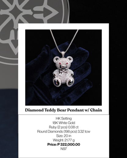Diamond Teddy Bear Pendant w/ Chain