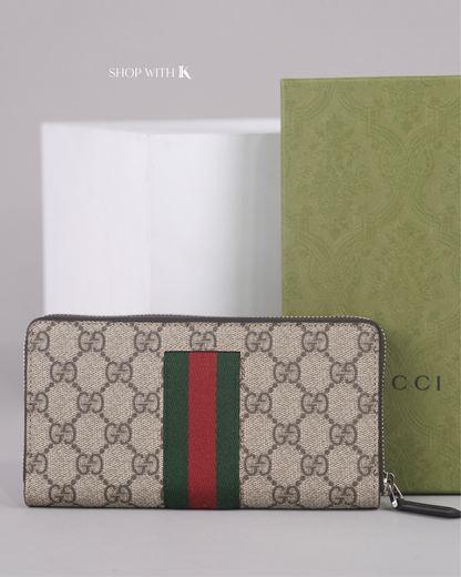 Gucci Web GG Supreme Zip Around Long Wallet