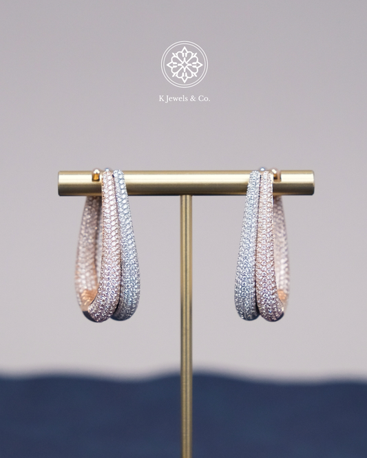 Two Tone Diamond Loop Earrings