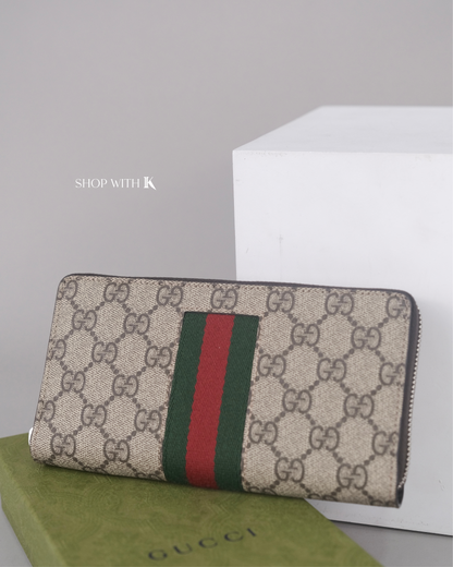 Gucci Web GG Supreme Zip Around Long Wallet