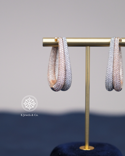 Two Tone Diamond Loop Earrings
